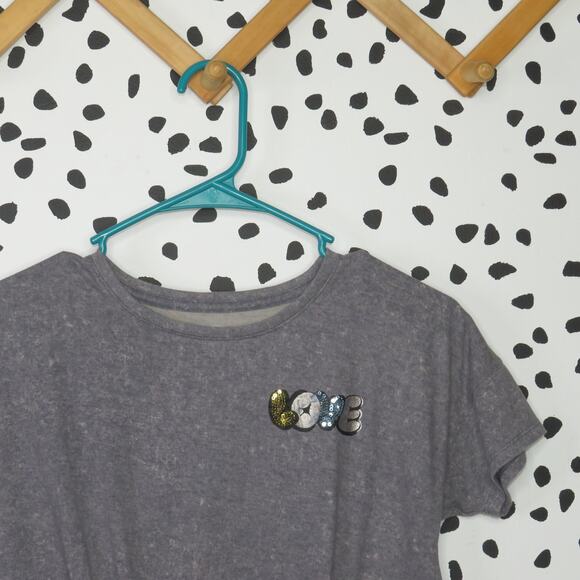 Wonder Nation Gray “LOVE” Tie Front Girls Short Sleeve T-Shirt - Picture 2 of 7